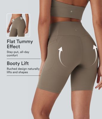 Halara UltraSculpt™ High Waisted Crossover Tummy Control Butt Lifting Yoga Biker Shorts 7'' with Pockets
