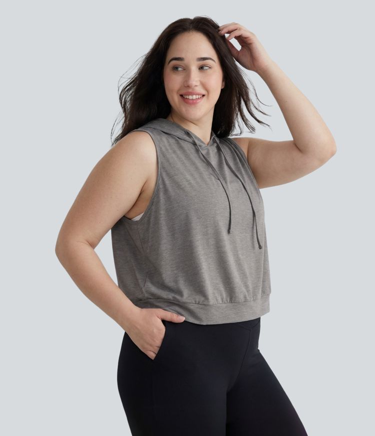 Hooded Drawstring Sleeveless Cropped Running Plus Size Tank Top Hooded Drawstring Sleeveless Cropped Running Plus Size Tank Top