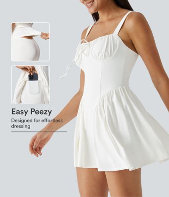 SoftlyZero™ Airy Tie Front 2-in-1 Pocket Cool Touch Mini Slip Dance Active Dress-Easy Peezy Edition