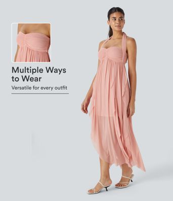 Röhren-Rückenbinder Drapiertes Rüschen Fließendes Maxi-Kleid