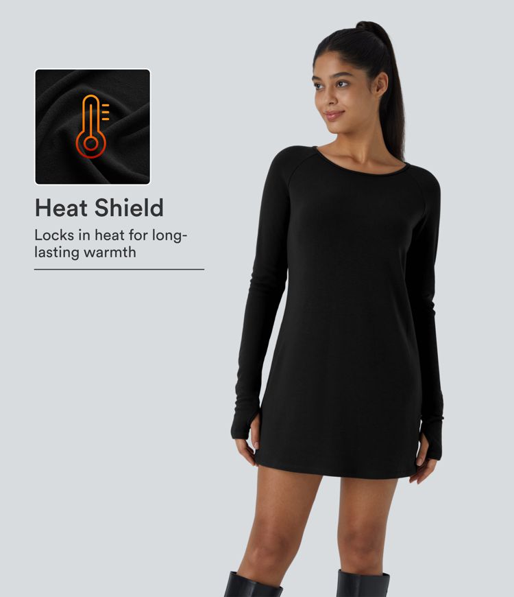 Raglan Langarm-Kleid mit Daumenloch, Thermo-Miniausführung, lässiger Schnitt