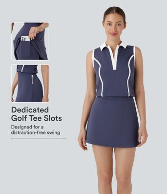 SoftlyZero™ QuickDry Polo Neck Color Block 2-in-1 Pocket Mini Golf Active Dress-Golf Tee Pocket
