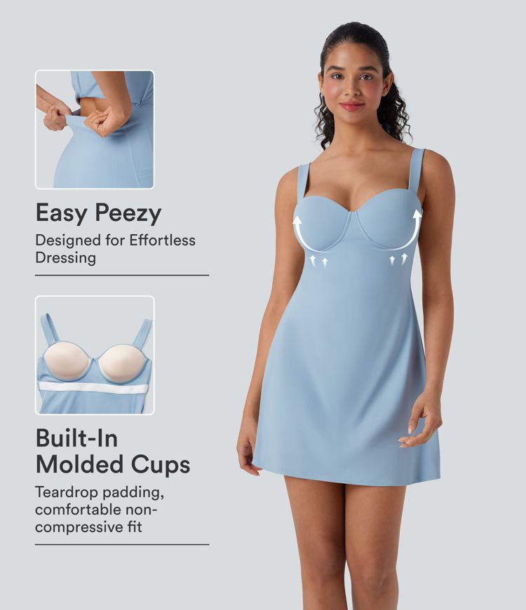 Breezeful™ Push-Up Molded Cups Backless Adjustable Buckle Tie Back Quick Dry Tennis Dress-Easy Peezy Breezeful™ Push-Up Molded Cups Backless Adjustable Buckle Tie Back Quick Dry Tennis Dress-Easy Peezy