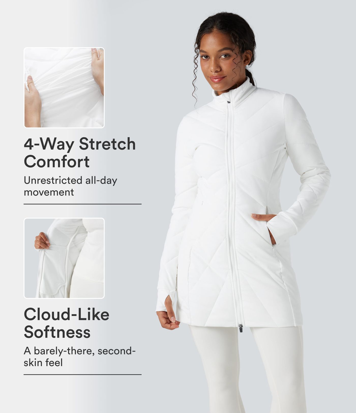 PuffFlex Stand Collar Double Zipper Thumb Holes Casual Padded Jacket with Pockets PuffFlex Stand Collar Double Zipper Thumb Holes Casual Padded Jacket with Pockets