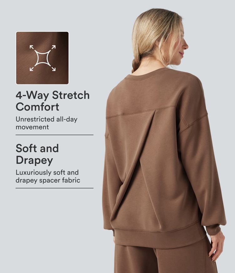 SpacerTek™ Round Neck Long Sleeve Crossover Back Casual Sweatshirt with Pockets SpacerTek™ Round Neck Long Sleeve Crossover Back Casual Sweatshirt with Pockets