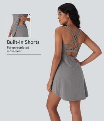Cut Out Pocket 2-Piece Mini Yoga Active Dress
