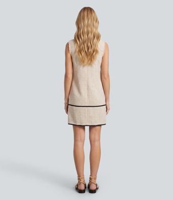 Round Neck Sleeveless Color Block Mini Work Dress