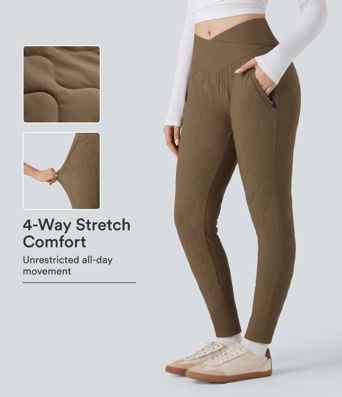 Korsad högmidjad casual quiltad jogger med fickor
