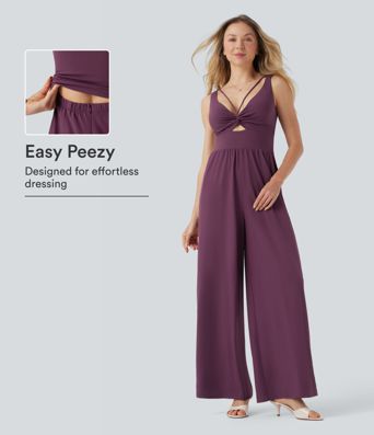 Breezeful™ Ärmelloser U-Rücken Schnelltrocknender Lässiger Jumpsuit mit Taschen-Easy Peezy Edition