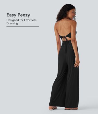 Ribbed Tube Tie Back Resort Jumpsuit with Pockets-Easy Peezy Edition