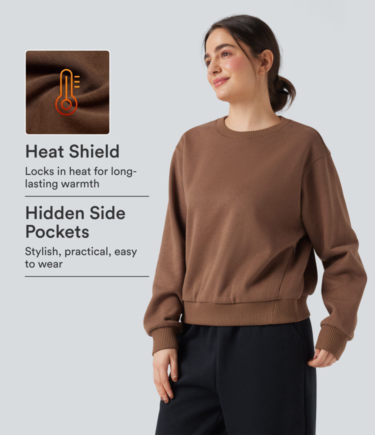 Round Neck Long Sleeve Fleece Casual Cotton Sweatshirt with Pockets Round Neck Long Sleeve Fleece Casual Cotton Sweatshirt with Pockets