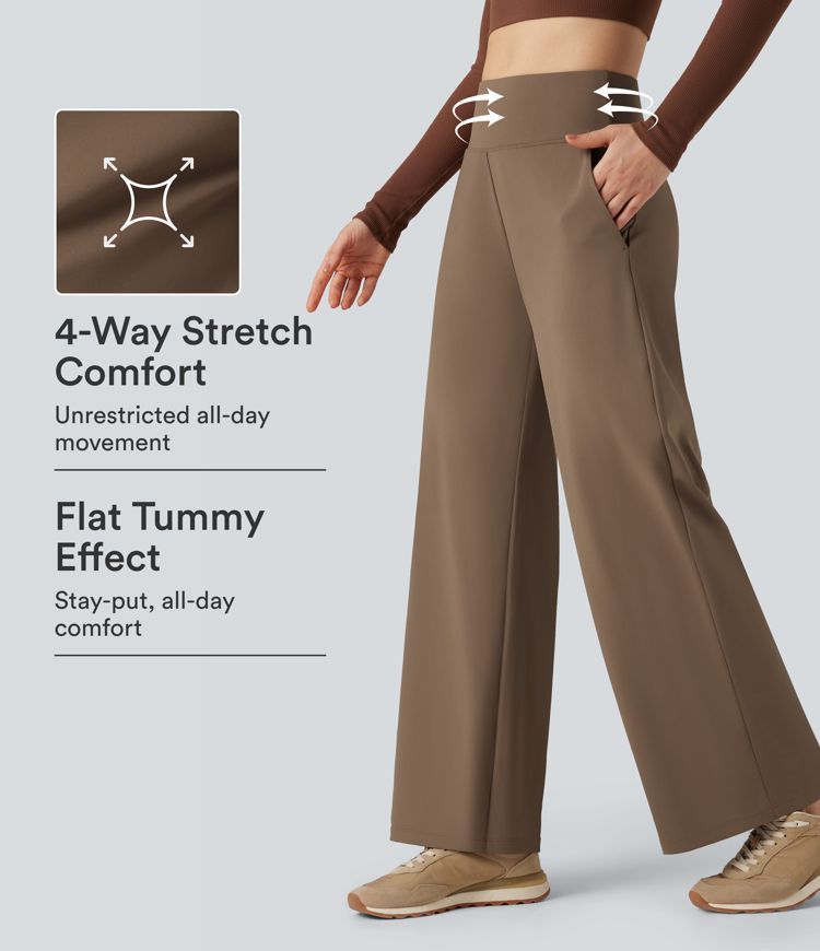 High Waisted Tummy Control Wide Leg Yoga Pants with Pockets High Waisted Tummy Control Wide Leg Yoga Pants with Pockets