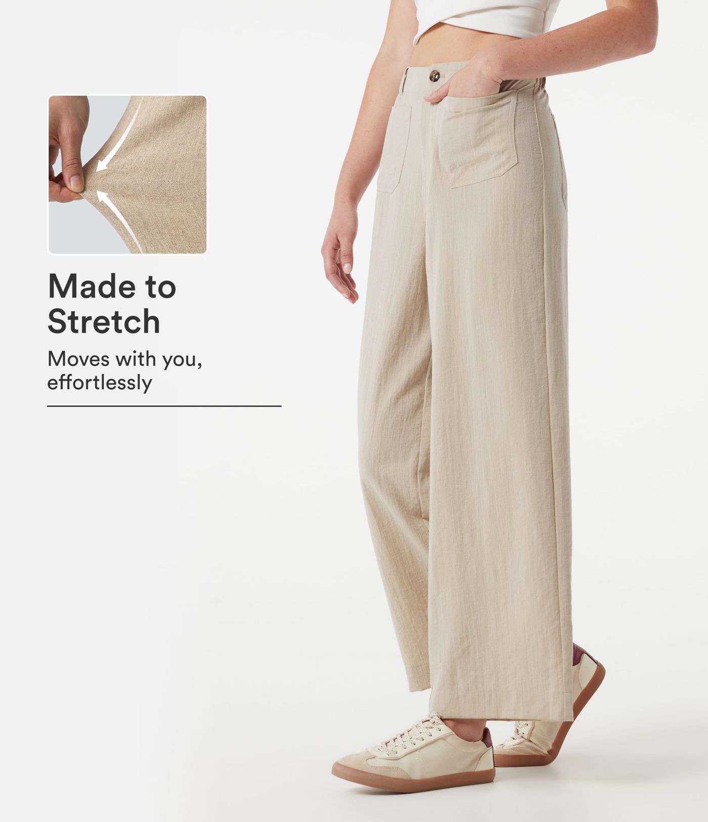 Freizeithose mit hohem Bund, weitem Bein, Leinenoptik und Taschen Freizeithose mit hohem Bund, weitem Bein, Leinenoptik und Taschen