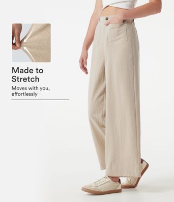 Freizeithose mit hohem Bund, weitem Bein, Leinenoptik und Taschen Freizeithose mit hohem Bund, weitem Bein, Leinenoptik und Taschen