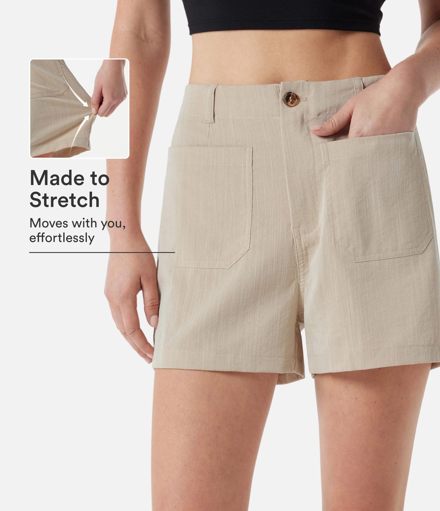 Lässige Shorts in Leinenoptik mit hohem Bund, mit Taschen - 7,62 cm Lässige Shorts in Leinenoptik mit hohem Bund, mit Taschen - 7,62 cm