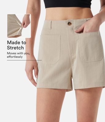Lässige Shorts in Leinenoptik mit hohem Bund, mit Taschen - 7,62 cm Lässige Shorts in Leinenoptik mit hohem Bund, mit Taschen - 7,62 cm