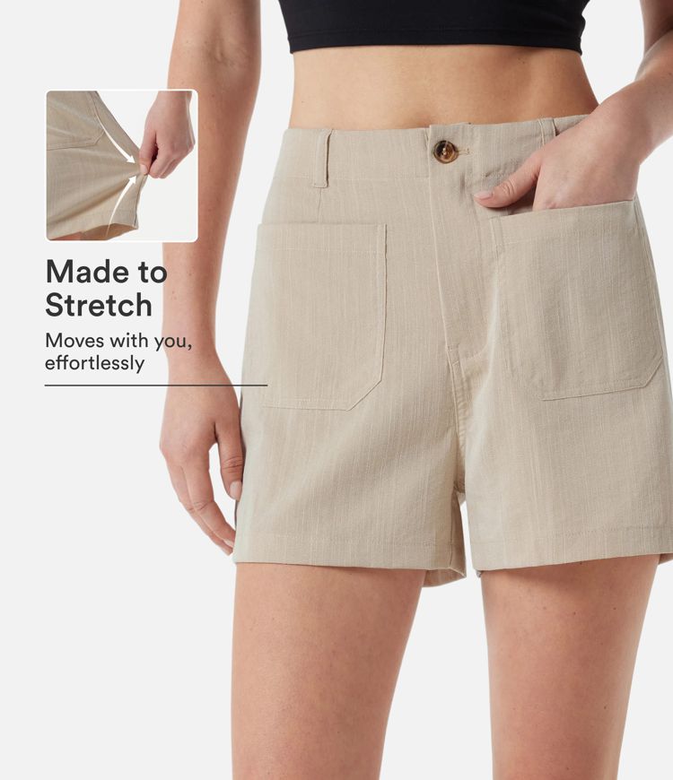Lässige Shorts in Leinenoptik mit hohem Bund, mit Taschen - 7,62 cm Lässige Shorts in Leinenoptik mit hohem Bund, mit Taschen - 7,62 cm