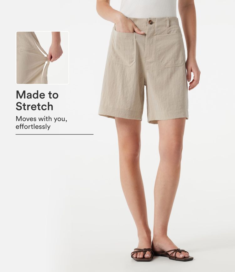Lässige Shorts in Leinenoptik mit hohem Bund, mit Taschen - 17,78 cm Lässige Shorts in Leinenoptik mit hohem Bund, mit Taschen - 17,78 cm