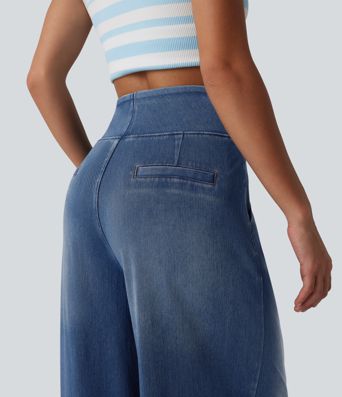 Halara Flex™ High Waisted Wide Leg Washed Casual Jeans with Pockets Halara Flex™ High Waisted Wide Leg Washed Casual Jeans with Pockets