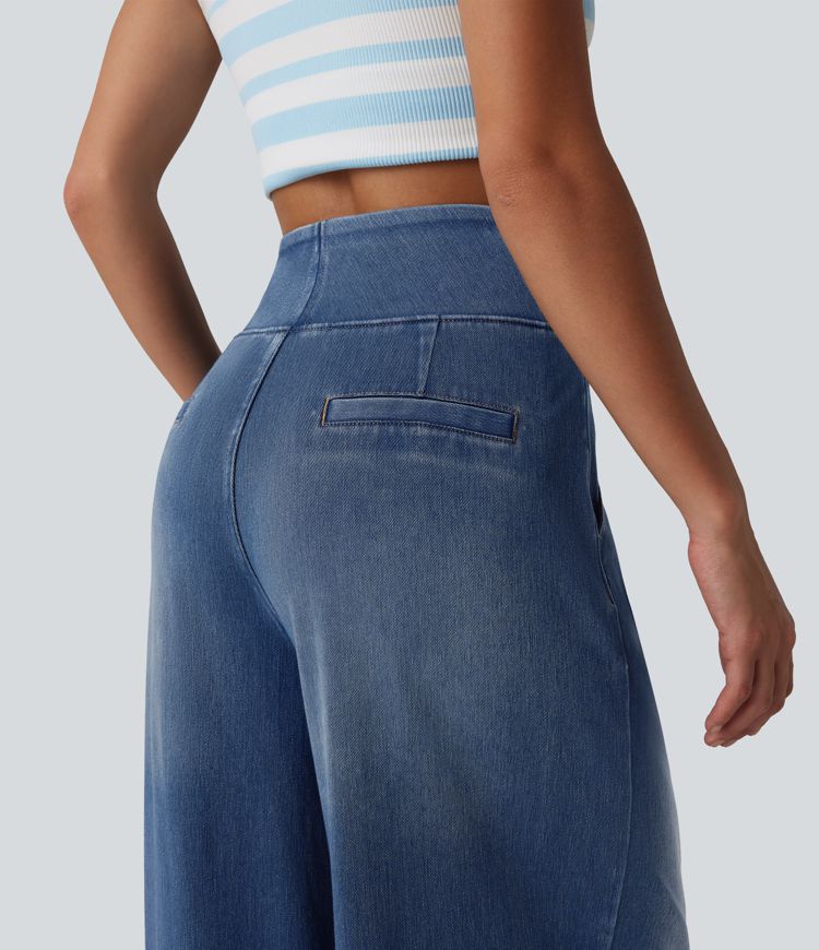 Halara Flex™ High Waisted Wide Leg Washed Casual Jeans with Pockets Halara Flex™ High Waisted Wide Leg Washed Casual Jeans with Pockets