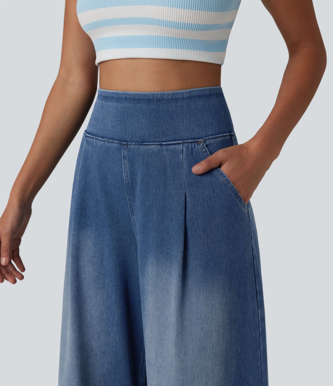 Halara Flex™ High Waisted Wide Leg Washed Casual Jeans with Pockets Halara Flex™ High Waisted Wide Leg Washed Casual Jeans with Pockets