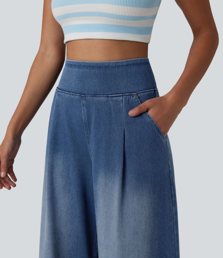 Halara Flex™ High Waisted Wide Leg Washed Casual Jeans with Pockets Halara Flex™ High Waisted Wide Leg Washed Casual Jeans with Pockets