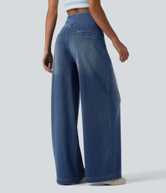 Halara Flex™ High Waisted Wide Leg Washed Casual Jeans with Pockets Halara Flex™ High Waisted Wide Leg Washed Casual Jeans with Pockets