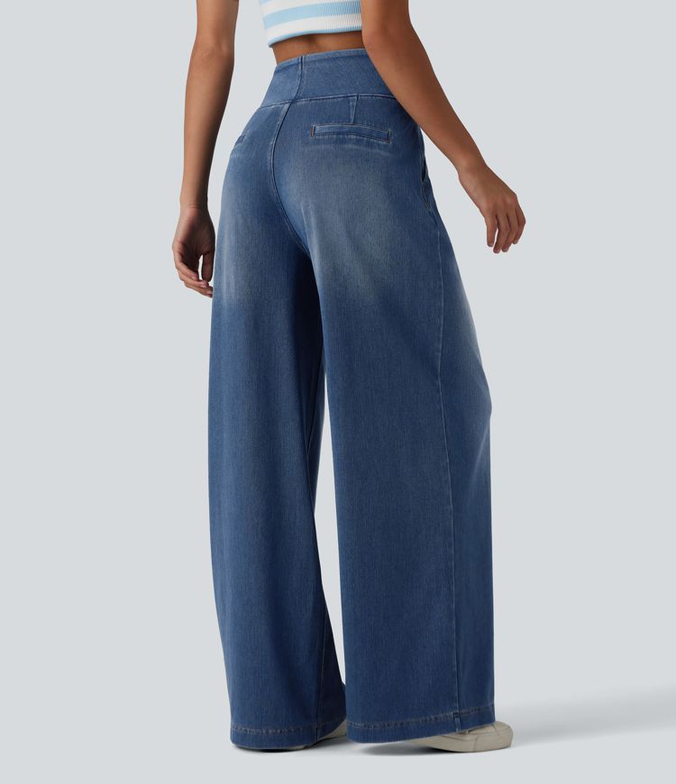 Halara Flex™ High Waisted Wide Leg Washed Casual Jeans with Pockets Halara Flex™ High Waisted Wide Leg Washed Casual Jeans with Pockets