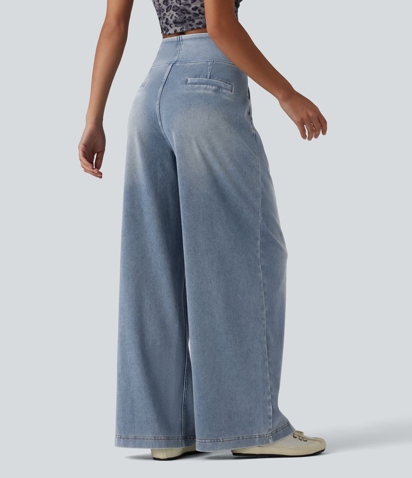 Halara Flex™ High Waisted Wide Leg Washed Casual Jeans with Pockets