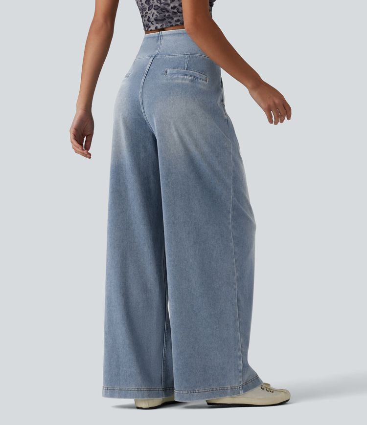 Halara Flex™ High Waisted Wide Leg Washed Casual Jeans with Pockets