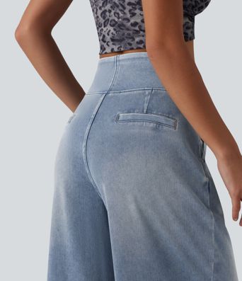 Halara Flex™ High Waisted Wide Leg Washed Casual Jeans with Pockets