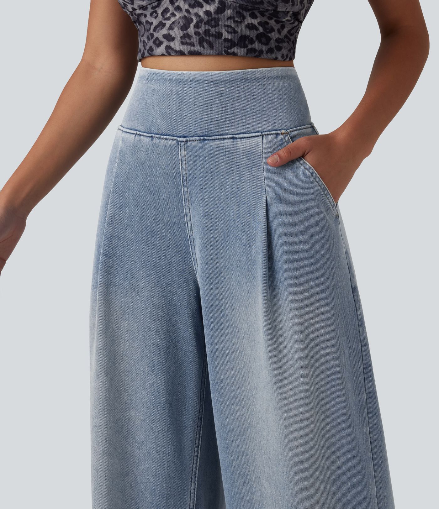 Halara Flex™ High Waisted Wide Leg Washed Casual Jeans with Pockets