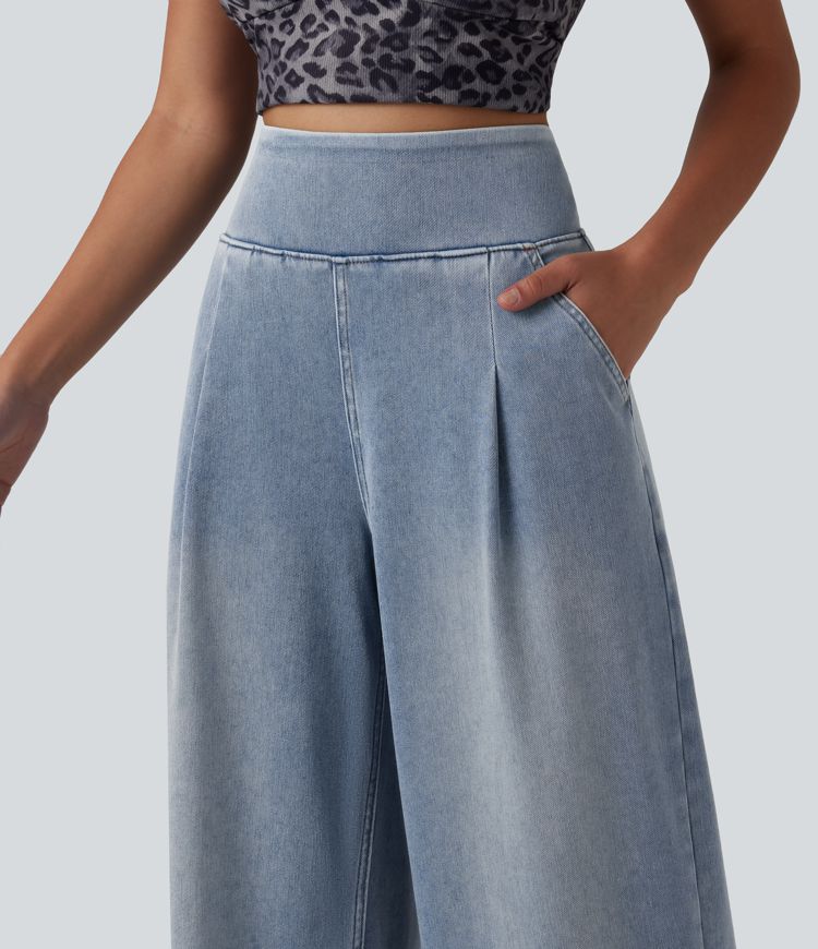 Halara Flex™ High Waisted Wide Leg Washed Casual Jeans with Pockets
