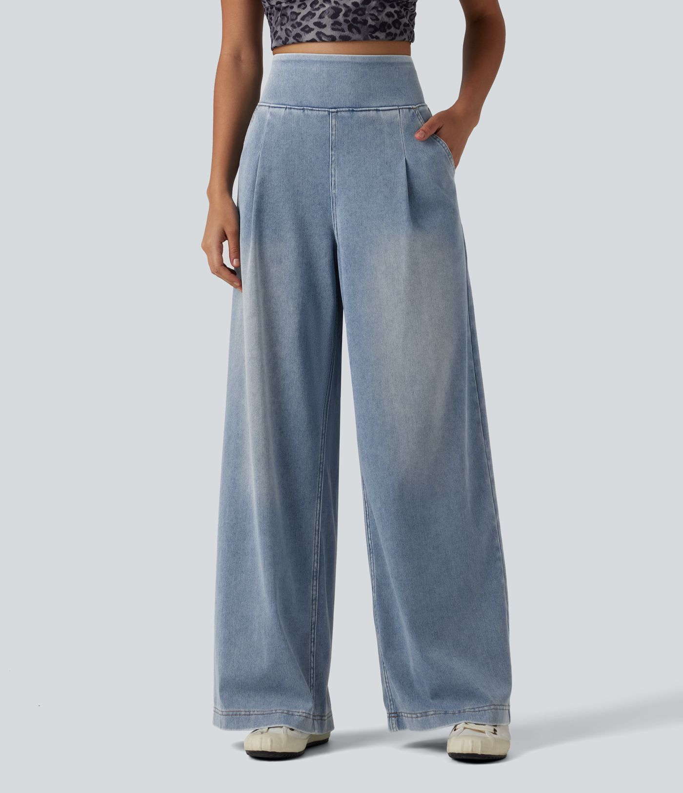 Halara Flex™ High Waisted Wide Leg Washed Casual Jeans with Pockets