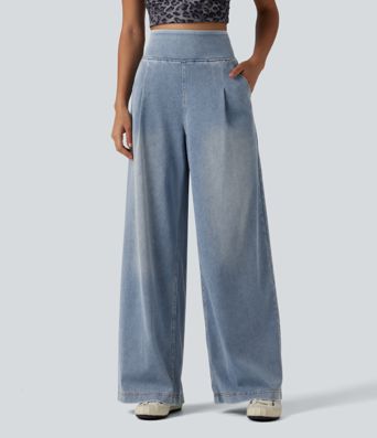 Halara Flex™ High Waisted Wide Leg Washed Casual Jeans with Pockets