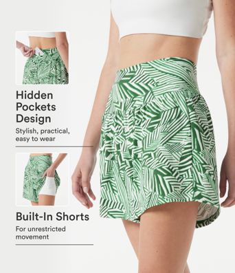 Hochtaillierte 2-in-1-Shorts mit tropischem Pflanzenmuster, mit Taschen - 12,7 cm Hochtaillierte 2-in-1-Shorts mit tropischem Pflanzenmuster, mit Taschen - 12,7 cm