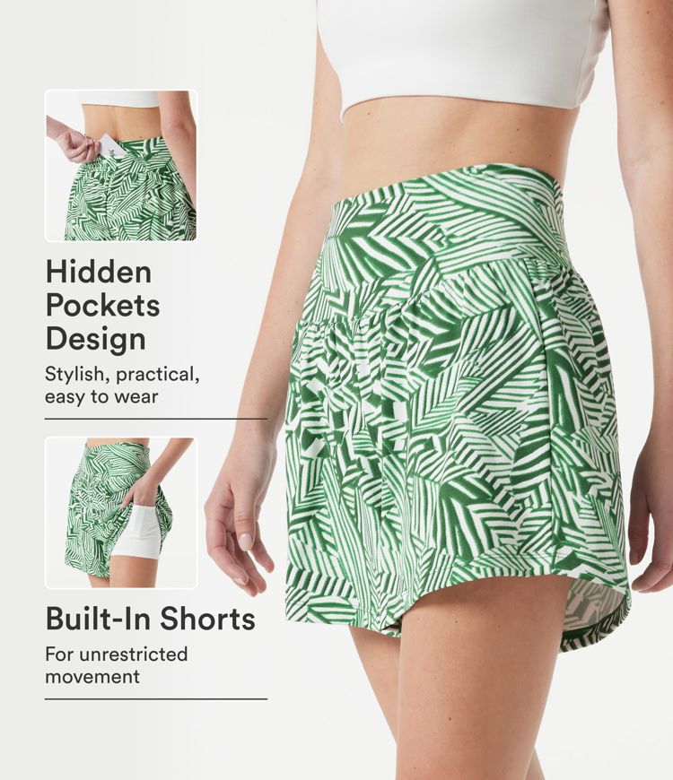 Hochtaillierte 2-in-1-Shorts mit tropischem Pflanzenmuster, mit Taschen - 12,7 cm Hochtaillierte 2-in-1-Shorts mit tropischem Pflanzenmuster, mit Taschen - 12,7 cm