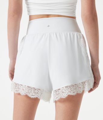 Softlyzero™ Airy High Waisted Tummy Control Lace Hem 2-in-1 Cool Touch Running Shorts 3'' with Pockets-UPF50+
