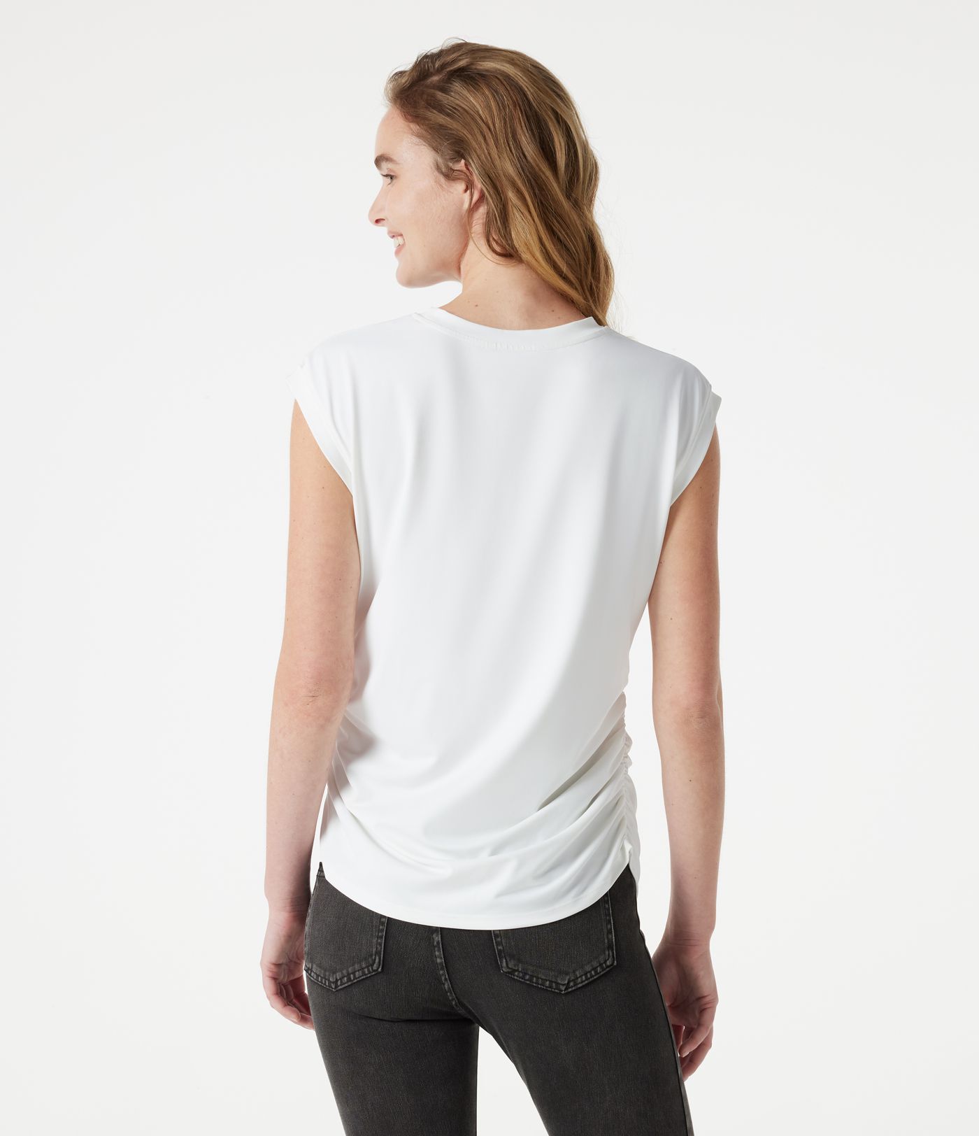 Round Neck Cap Sleeve Ruched Casual T-Shirt