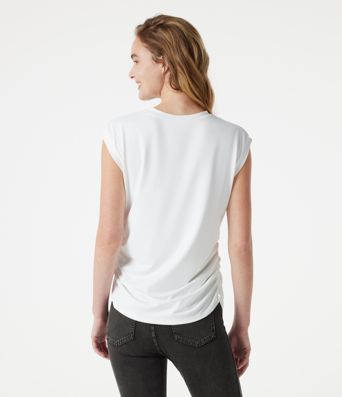 Round Neck Cap Sleeve Ruched Casual T-Shirt