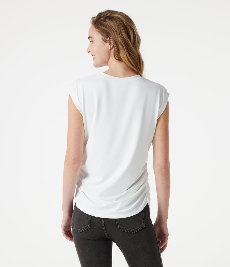 Round Neck Cap Sleeve Ruched Casual T-Shirt