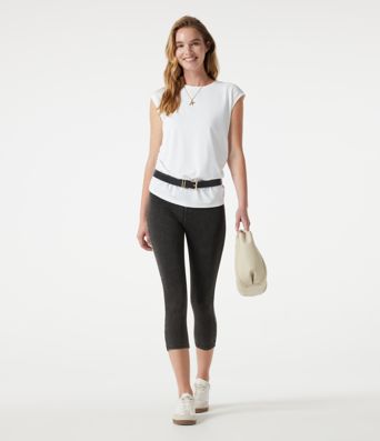 Round Neck Cap Sleeve Ruched Casual T-Shirt