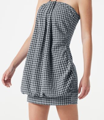 Vestido resort micro-mini de cuadros vichy, bodycon, con sujetador incorporado y cierre halter con lazada en la espalda