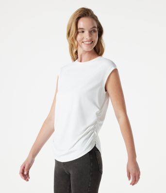 Round Neck Cap Sleeve Ruched Casual T-Shirt