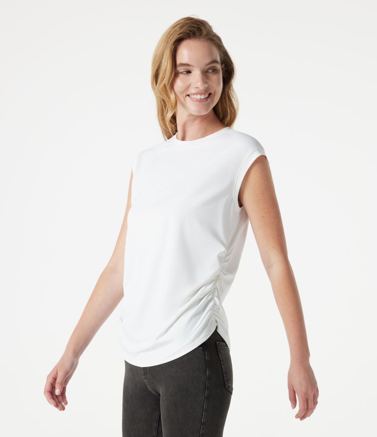 Round Neck Cap Sleeve Ruched Casual T-Shirt