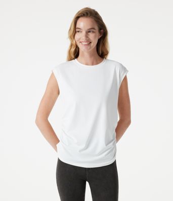Round Neck Cap Sleeve Ruched Casual T-Shirt