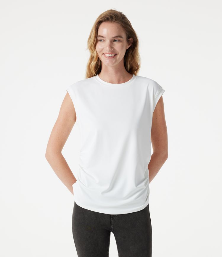 Round Neck Cap Sleeve Ruched Casual T-Shirt