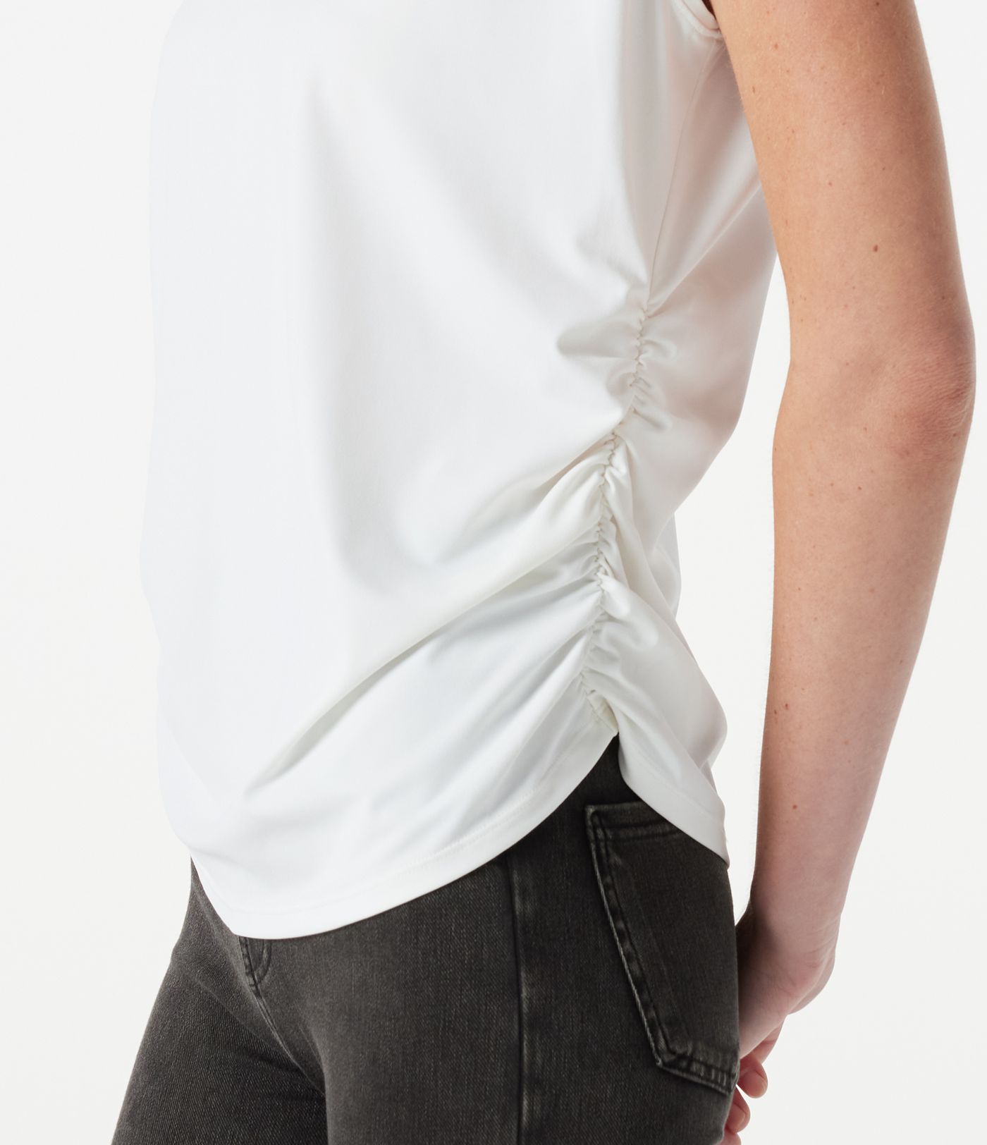 Round Neck Cap Sleeve Ruched Casual T-Shirt