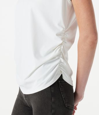 Round Neck Cap Sleeve Ruched Casual T-Shirt