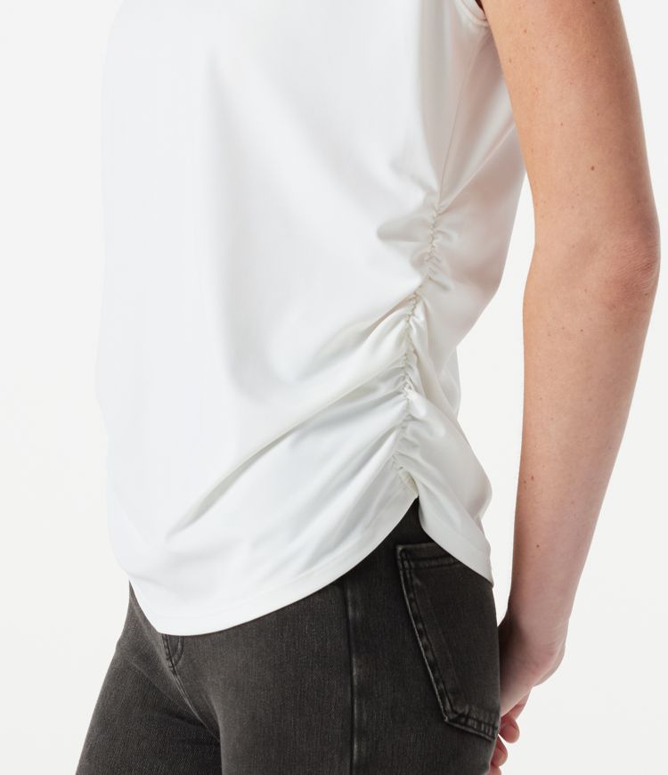 Round Neck Cap Sleeve Ruched Casual T-Shirt